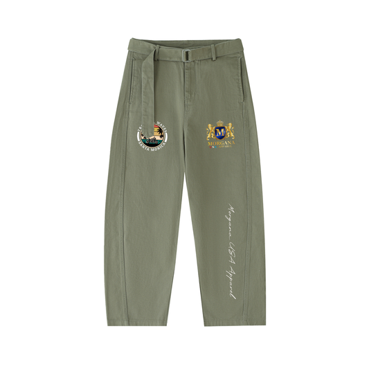 Belted Barrel-leg Chino Pants